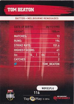 2016-17 Tap 'N' Play CA/BBL Cricket - Silver #116 Tom Beaton Back