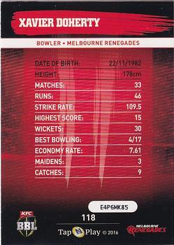 2016-17 Tap 'N' Play CA/BBL Cricket - Silver #118 Xavier Doherty Back