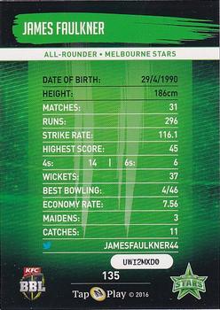 2016-17 Tap 'N' Play CA/BBL Cricket - Silver #135 James Faulkner Back