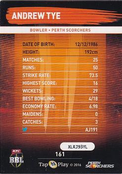 2016-17 Tap 'N' Play CA/BBL Cricket - Silver #161 Andrew Tye Back