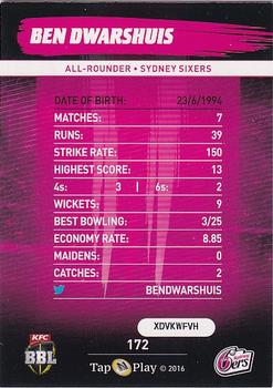 2016-17 Tap 'N' Play CA/BBL Cricket - Silver #172 Ben Dwarshuis Back