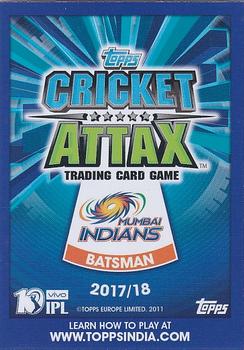 2017-18 Topps Cricket Attax IPL #58 Siddesh Lad Back