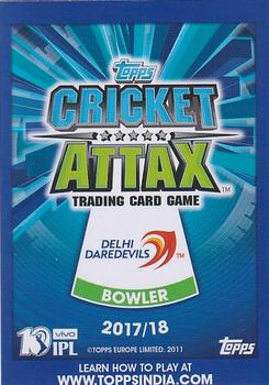 2017-18 Topps Cricket Attax IPL #140 Amit Mishra / Mohammed Shami Back