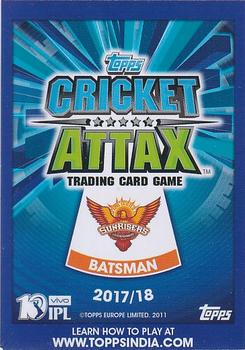 2017-18 Topps Cricket Attax IPL #155 Kane Williamson / Yuvraj Singh Back