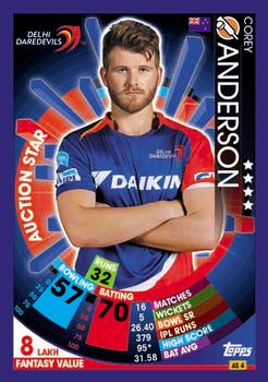 2017-18 Topps Cricket Attax IPL - Auction Stars #AS4 Corey Anderson Front