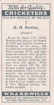 1928 Wills's Cricketers 2nd Series #7 Edward Bowley Back
