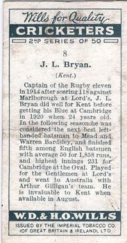 1928 Wills's Cricketers 2nd Series #8 John Bryan Back