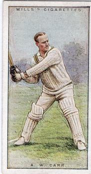 1928 Wills's Cricketers 2nd Series #9 Arthur Carr Front