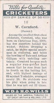 1928 Wills's Cricketers 2nd Series #10 Walter Cornford Back