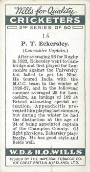 1928 Wills's Cricketers 2nd Series #15 Peter Eckersley Back
