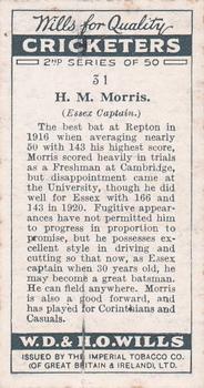 1928 Wills's Cricketers 2nd Series #31 Harold Morris Back