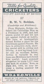 1928 Wills's Cricketers 2nd Series #37 Walter Robins Back