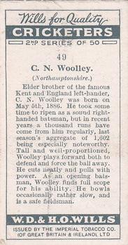 1928 Wills's Cricketers 2nd Series #49 Claud Woolley Back