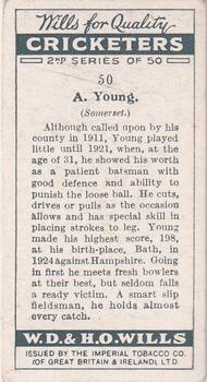 1928 Wills's Cricketers 2nd Series #50 Archibald Young Back
