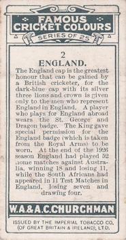 1928 Churchman's Famous Cricket Colours #2 England Back