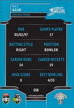 2020-21 TLA Cricket Traders - Show Card Exclusive #058 Wes Agar Back