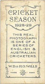 1928-29 Wills's Cricket Season #NNO Arthur Mailey Back