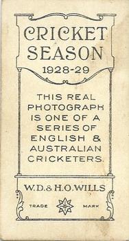 1928-29 Wills's Cricket Season #NNO Bill Woodfull Back
