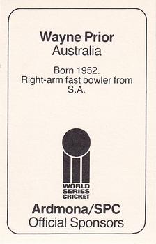 1978-79 Ardmona World Series Cricket #NNO Wayne Prior Back