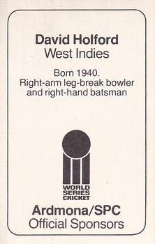 1978-79 Ardmona World Series Cricket #NNO David Holford Back