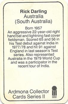 1979-80 Ardmona International Cricket #NNO Rick Darling Back