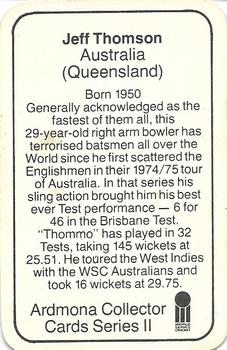 1979-80 Ardmona International Cricket #NNO Jeff Thomson Back