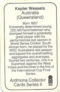 1979-80 Ardmona International Cricket #NNO Kepler Wessels Back