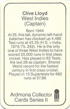 1979-80 Ardmona International Cricket #NNO Clive Lloyd Back