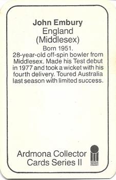 1979-80 Ardmona International Cricket #NNO John Embury Back