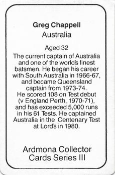 1980-81 Ardmona International Cricket #NNO Greg Chappell Back