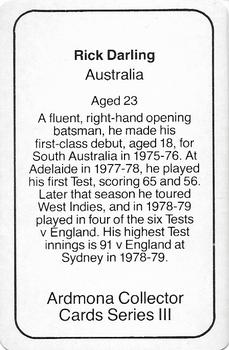 1980-81 Ardmona International Cricket #NNO Rick Darling Back