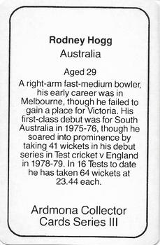 1980-81 Ardmona International Cricket #NNO Rodney Hogg Back