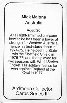 1980-81 Ardmona International Cricket #NNO Mick Malone Back