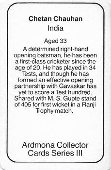 1980-81 Ardmona International Cricket #NNO Chetan Chauhan Back