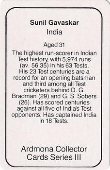 1980-81 Ardmona International Cricket #NNO Sunil Gavaskar Back