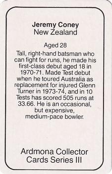 1980-81 Ardmona International Cricket #NNO Jeremy Coney Back