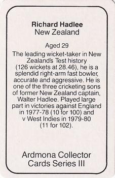 1980-81 Ardmona International Cricket #NNO Richard Hadlee Back