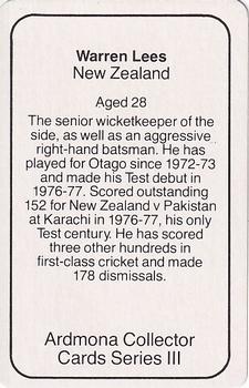 1980-81 Ardmona International Cricket #NNO Warren Lees Back