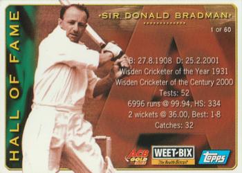 2001-02 Topps ACB Gold Weet-Bix Cricketers #1 / 10 Sir Donald Bradman / Stephen Waugh Front