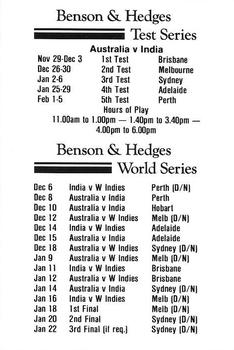 1991-92 FAI Collectors Edition #NNO Indian Summer of Cricket Back