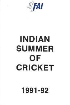 1991-92 FAI Collectors Edition #NNO Indian Summer of Cricket Front