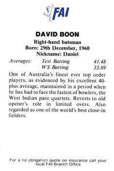 1991-92 FAI Collectors Edition #NNO David Boon Back