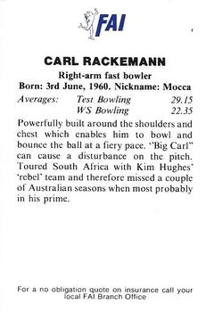 1991-92 FAI Collectors Edition #NNO Carl Rackemann Back