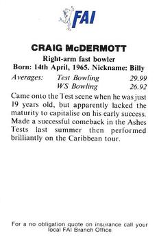 1991-92 FAI Collectors Edition #NNO Craig McDermott Back