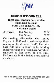 1991-92 FAI Collectors Edition #NNO Simon O'Donnell Back