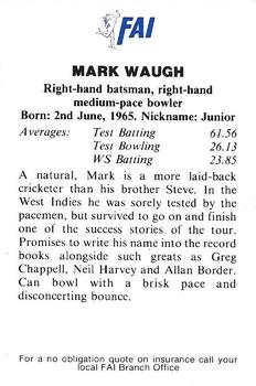 1991-92 FAI Collectors Edition #NNO Mark Waugh Back