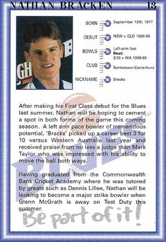 1999-00 New South Wales Blues Cricket #13 Nathan Bracken Back