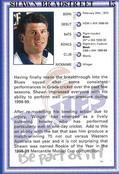 1999-00 New South Wales Blues Cricket #15 Shawn Bradstreet Back