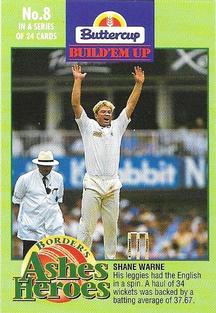 1993-94 Buttercup Border's Ashes Heroes #8 Shane Warne Front
