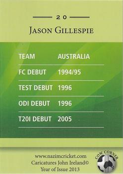 2013 Cow Corner Cricket Character Cards #20 Jason Gillespie Back